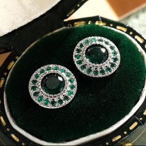 Round Emerald Green Zircon Stud Earrings